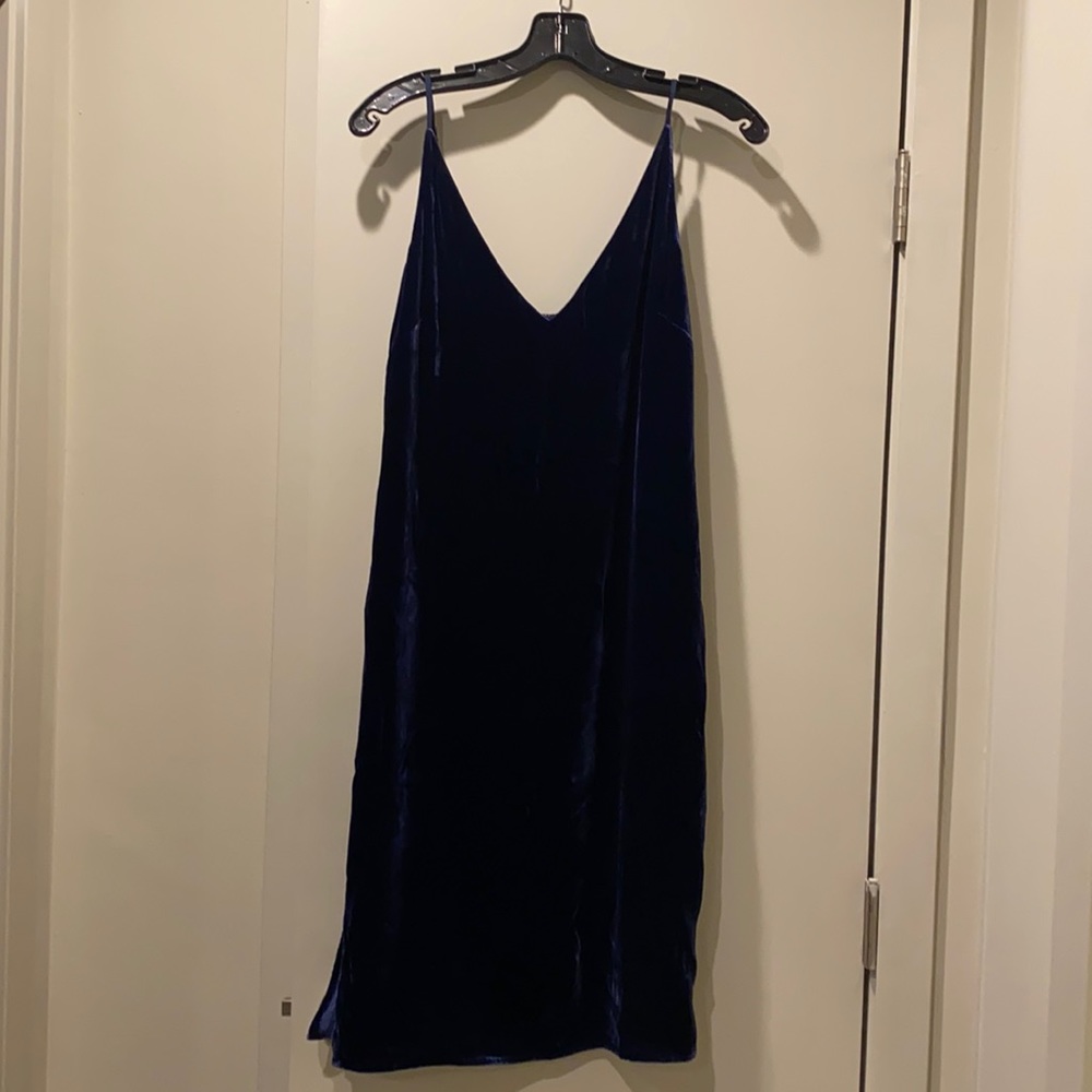 Blue velvet slip dress